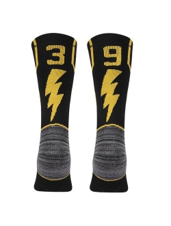 KitNSox Adult Youth Mid Calf Cushion Team Sports Number Socks for Basketball Football Baseball Gold/Black