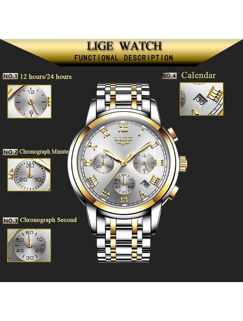 Watches Mens Full Steel Quartz Analog Wrist Watch Men Luxury Brand LIGE Waterproof Date Business Watch