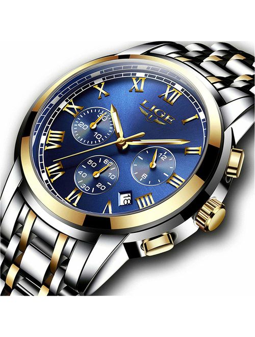 Watches Mens Full Steel Quartz Analog Wrist Watch Men Luxury Brand LIGE Waterproof Date Business Watch