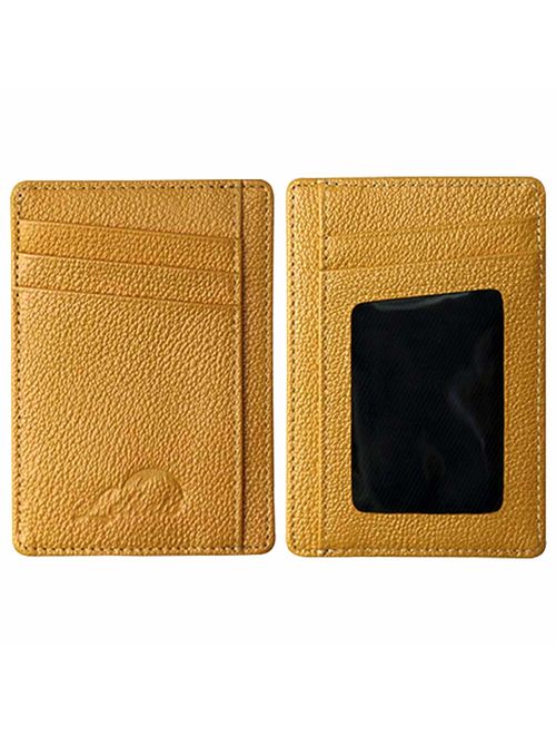 Lethnic Slim Wallet RFID Front Pocket Minimalist Wallet With ID Window - Genuine Leather