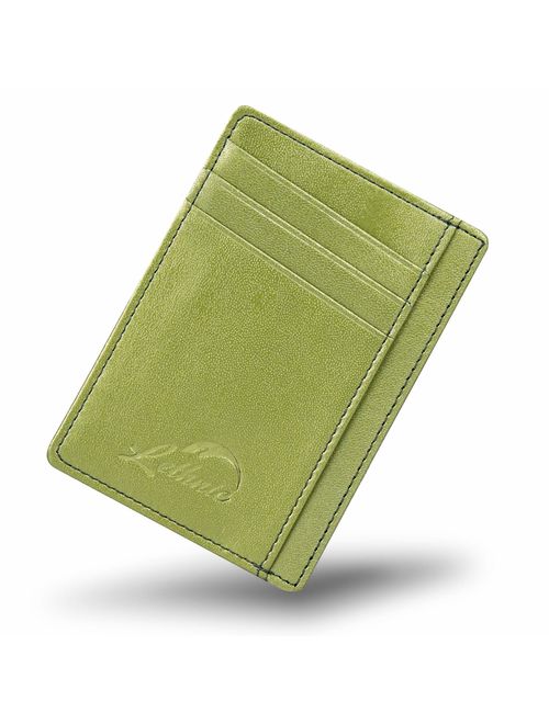 Lethnic Slim Wallet RFID Front Pocket Minimalist Wallet With ID Window - Genuine Leather