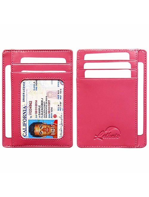 Lethnic Slim Wallet RFID Front Pocket Minimalist Wallet With ID Window - Genuine Leather