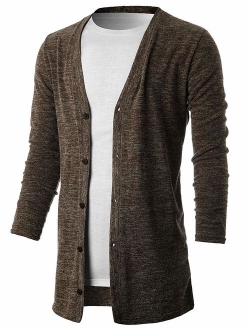 OHOO Mens Long Sleeve Draped Lightweight Open Front Shawl Collar Longline Cardigan