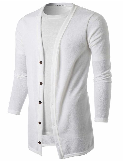 OHOO Mens Long Sleeve Draped Lightweight Open Front Shawl Collar Longline Cardigan