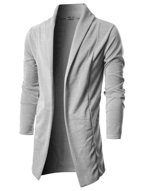 OHOO Mens Long Sleeve Draped Lightweight Open Front Shawl Collar Longline Cardigan