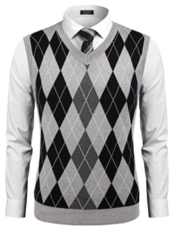 Men's Casual Slim Fit V-Neck Rhombus Knitwear Sleeveless Pullover Sweater Vest