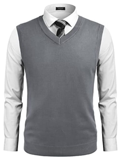 Men's Casual Slim Fit V-Neck Rhombus Knitwear Sleeveless Pullover Sweater Vest