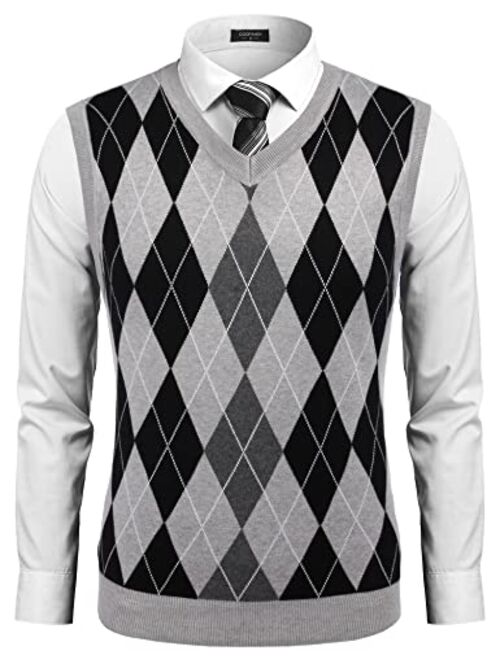 COOFANDY Men's Casual Slim Fit V-Neck Rhombus Knitwear Sleeveless Pullover Sweater Vest