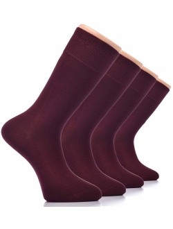 Hugh Ugoli Men's Bamboo Dress Socks Seamless Toe Business Crew Men Thin Socks, 4 Pairs, Shoe Size: 8-12