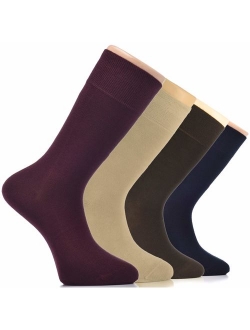 Hugh Ugoli Men's Bamboo Dress Socks Seamless Toe Business Crew Men Thin Socks, 4 Pairs, Shoe Size: 8-12