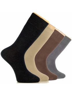 Hugh Ugoli Men's Bamboo Dress Socks Seamless Toe Business Crew Men Thin Socks, 4 Pairs, Shoe Size: 8-12