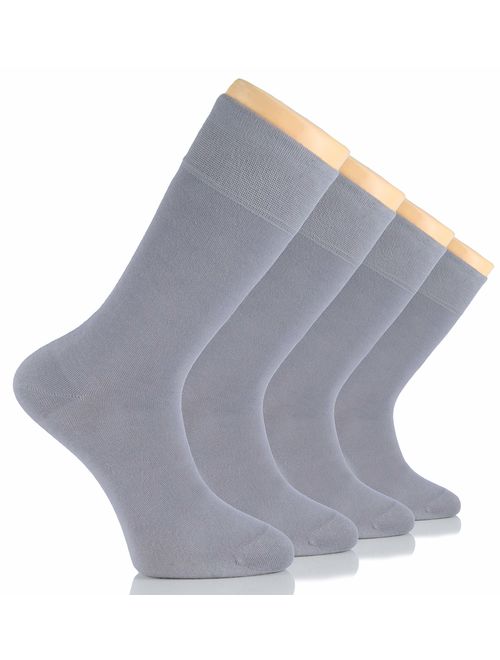 Hugh Ugoli Men's Bamboo Dress Socks Seamless Toe Business Crew Men Thin Socks, 4 Pairs, Shoe Size: 8-12