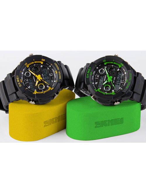 Fanmis Military Analog Digital Display Multifunction Dual Time Alarm Stopwatch Backlight 50M Waterproof Sports Watch Green