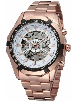 Fanmis Mens Skeleton Watches Luxury Automatic Watch with Stainless Steel Bracelet Wrist Watch