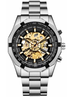 Fanmis Mens Skeleton Watches Luxury Automatic Watch with Stainless Steel Bracelet Wrist Watch