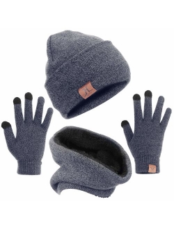 mysuntown Winter Hat Beanie Scarf Gloves 1-3 Pieces Womens Hat and Glove Set Soft Thick Knit Skull Cap for Men Women