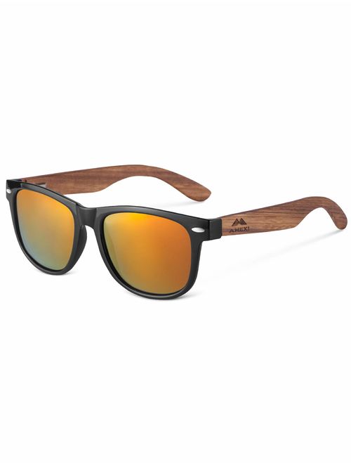 Polarized Sunglasses for Men and Women Driving Wooden legs Gray mirror lens (gray)