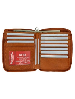 RFID Blocking Mens Leather Zippered Wallet