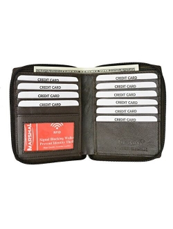 RFID Blocking Mens Leather Zippered Wallet