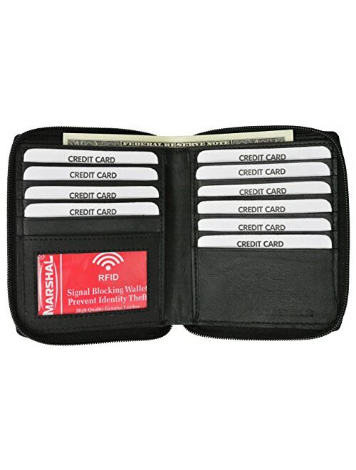 RFID Blocking Mens Leather Zippered Wallet