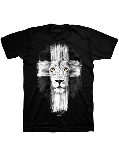 Lion Cross T-Shirt - Christian Fashion Gifts Cotton Printed Crew Neck T-Shirt