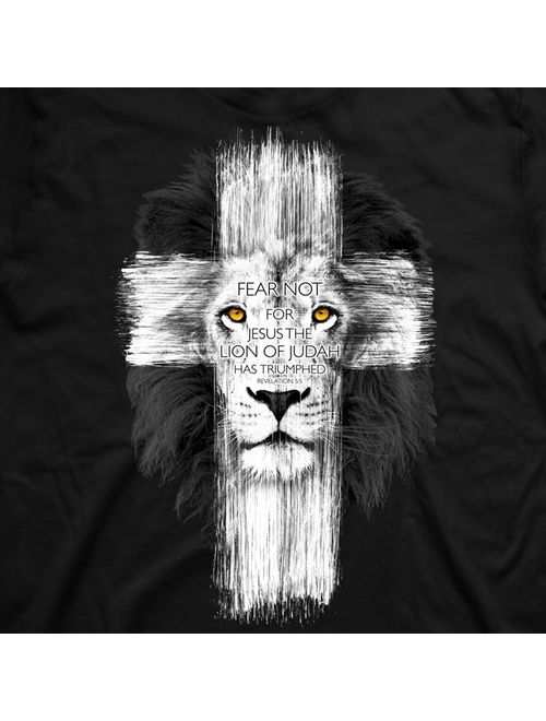 Lion Cross T-Shirt - Christian Fashion Gifts Cotton Printed Crew Neck T-Shirt