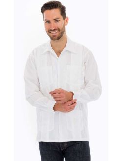 Squish Cuban Style Guayabera Shirt, Long Sleeve, White