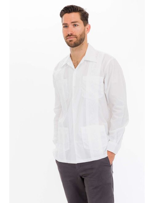 Squish Cuban Style Guayabera Shirt, Long Sleeve, White