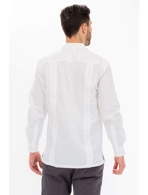 Squish Cuban Style Guayabera Shirt, Long Sleeve, White