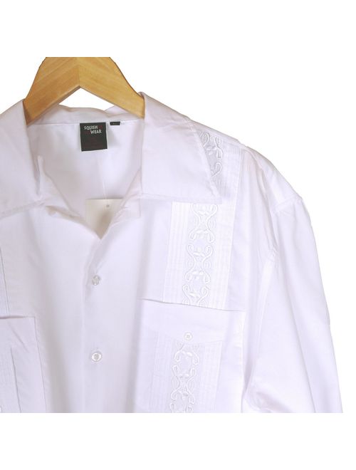 Squish Cuban Style Guayabera Shirt, Long Sleeve, White