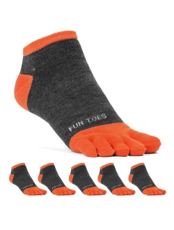 FUN TOES Men's Toe Socks Lightweight Breathable-Value 6 PAIRS Pack- Size 6-12