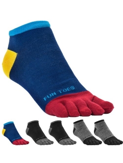 FUN TOES Men's Toe Socks Lightweight Breathable-Value 6 PAIRS Pack- Size 6-12