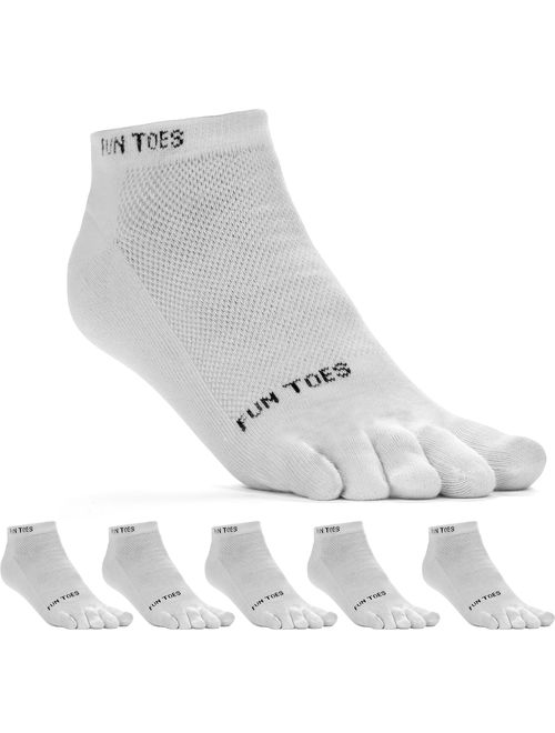 FUN TOES Men's Toe Socks Lightweight Breathable-Value 6 PAIRS Pack- Size 6-12