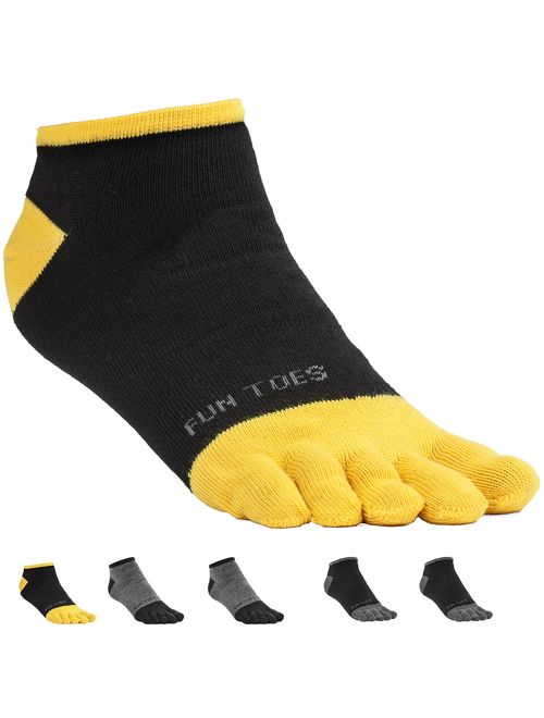 FUN TOES Men's Toe Socks Lightweight Breathable-Value 6 PAIRS Pack- Size 6-12