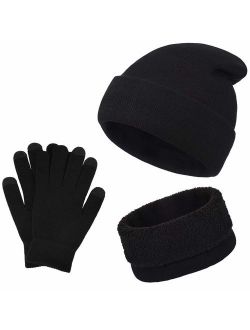 Winter Warm Beanie Hat   Scarf   Touch Screen Gloves, Unisex 3 Pieces Cap Set for Men Women