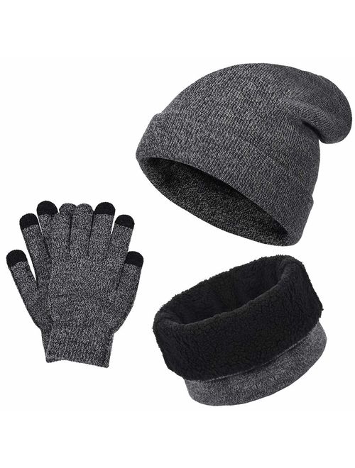 VBIGER Winter Warm Beanie Hat + Scarf + Touch Screen Gloves, Unisex 3 Pieces Cap Set for Men Women