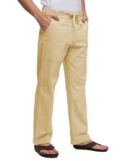 Janmid Men Casual Beach Trousers Linen Summer Pants