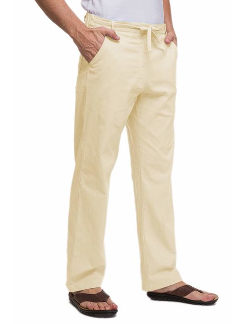 Janmid Men Casual Beach Trousers Linen Summer Pants