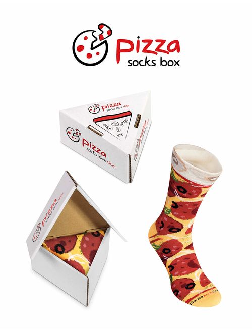 PIZZA SOCKS BOX Pepperoni 1 pair Cotton Socks Made In Europe Unisex Funny Gift!