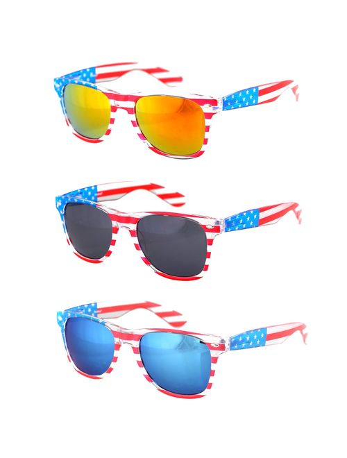 American America USA Flag Sunglasses Patriotic Clear Frame Classic 80s SHADERZ