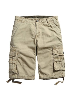 MorryOddy Men's Casual Cotton Multi-Pocket Cargo Shorts