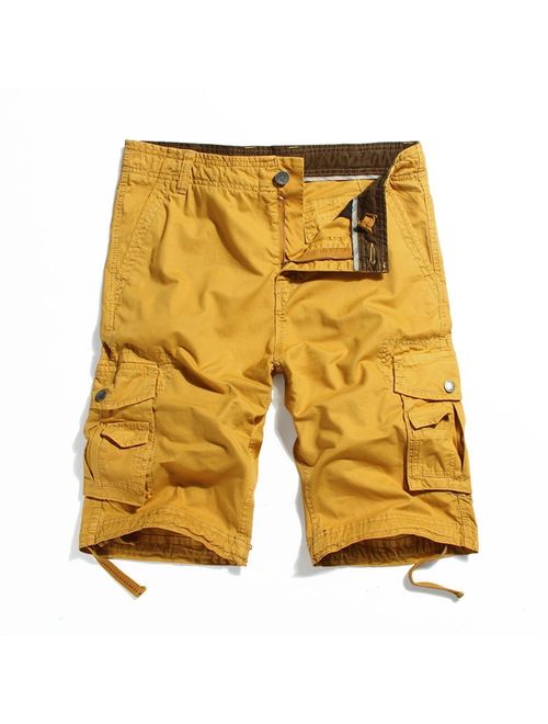 MorryOddy Men's Casual Cotton Multi-Pocket Cargo Shorts