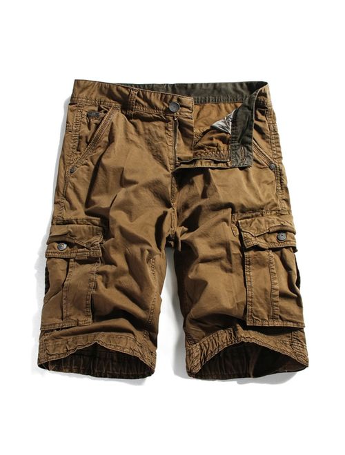 MorryOddy Men's Casual Cotton Multi-Pocket Cargo Shorts