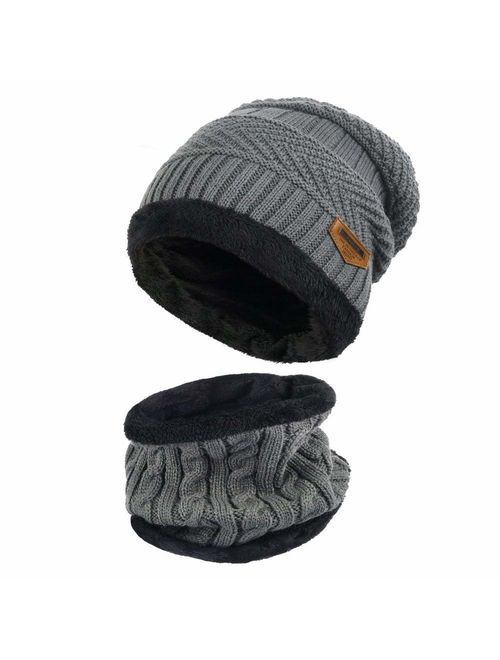 MUCO Womens Mens Winter Hat Warm Thick Beanie Cap Scarf for Winter Knit Ski Beanies