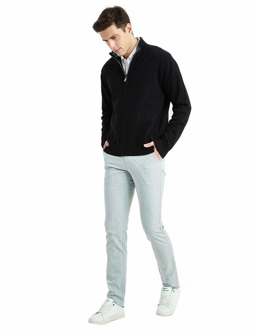 Kallspin Men's Cotton Blend Full Zip Cardigan Sweaters Relaxed Fit Outwear with Pockets