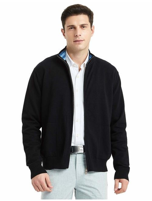 Kallspin Men's Cotton Blend Full Zip Cardigan Sweaters Relaxed Fit Outwear with Pockets