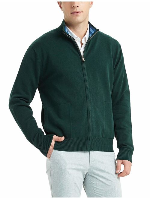 Kallspin Men's Cotton Blend Full Zip Cardigan Sweaters Relaxed Fit Outwear with Pockets