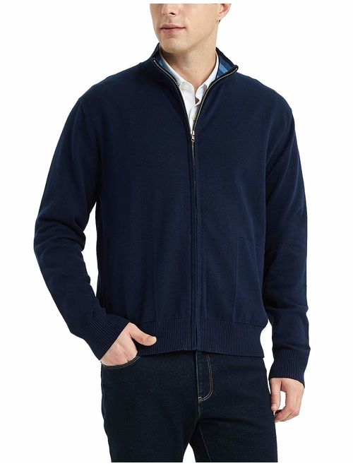 Kallspin Men's Cotton Blend Full Zip Cardigan Sweaters Relaxed Fit Outwear with Pockets