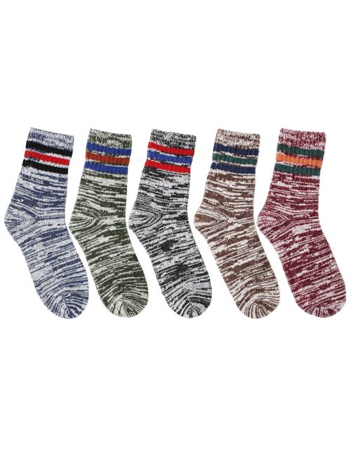 5 Pack Men's Warm Thick Knit Wool Cozy Zmart Socks Cool Fall Winter Striped Gift