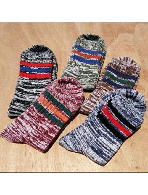 5 Pack Men's Warm Thick Knit Wool Cozy Zmart Socks Cool Fall Winter Striped Gift